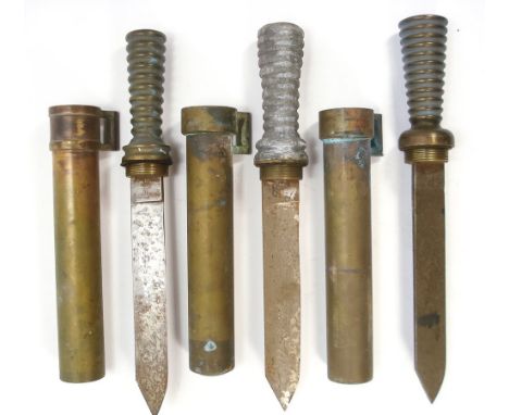 Three German diver's knives by J A Henckls, Soligen:, with 8 inch single edge blade with clipped point, stamped with maker's 