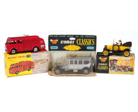 Corgi Classics No 9012 Ford:, No 9041 1912 Rolls Royce Silver Ghost and Dinky No 276 Airport Tender, all boxed.