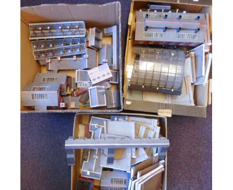 A collection of 00/H0 gauge trackside buildings: including stations, platform canopy's, engine sheds, signal cabins etc.