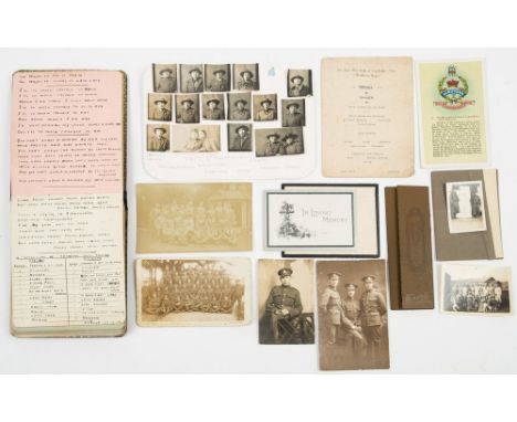A First World War period album with poems and watercolour drawings and ephemera:, including  WWI photographs, a  Christmas me