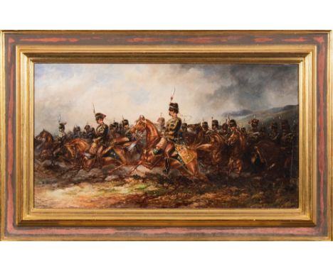 Lt Col. Thomas Strong Seccombe [c.1865-1885]-The Charge Of The Light Brigade,:-signed bottom left oil on board32.5 x 59.5cm