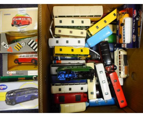 Corgi and others, a collection of diecast single decker buses and coaches : various scales and liveries, some boxed..