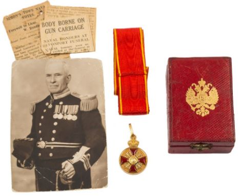 A scarce Russian Order of St Anne, Medal of Distinction for Foreigners 1911 pattern awarded to Lieutenant Commander W B Rendl