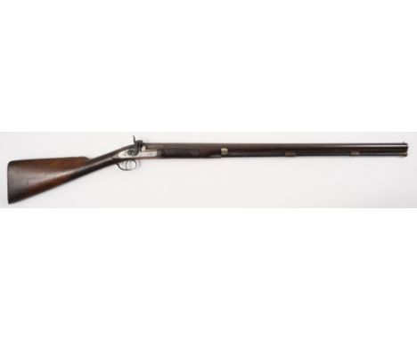 A 19th century single barrel percussion cap sporting gun:, the 32 inch barrel with brass capped ramrod beneath, engraved tang
