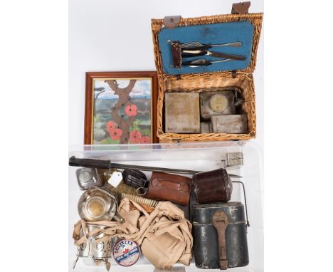A WWI Remington pattern bayonet together with a WWI German aluminium mess kit tin:, a collection of First World War period fi