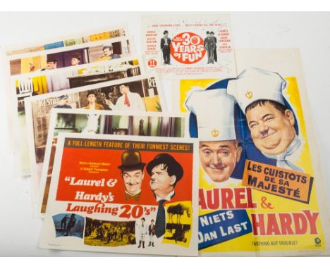 A set of eight American lobby cards for  'Laurel and Hardy's Laughing 20's':, together with a Belgian poster for 'Nothing but