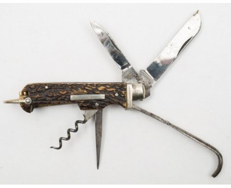 A late 19th/early 20th century antler handled combination pocket knife by Weiss &amp; Co, London:, with hoof pick, tweezers a