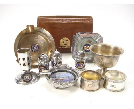 Union Castle Line- a collection of silver plated  table wares and enamel ashtrays etc:, including two napkin rings by Mappin 