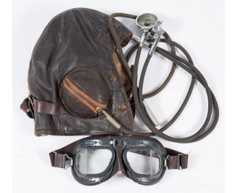 Schneider Trophy, an Air Ministry issue size 3 leather flying helmet with 'Gosport' tubes worn by Wing Commander George Hedle