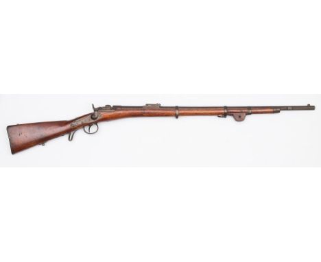 An 1867 Werndl system Infantry 11mm calibre breech loading rifle:, the double banded 33 inch barrel with fore sight  and bayo