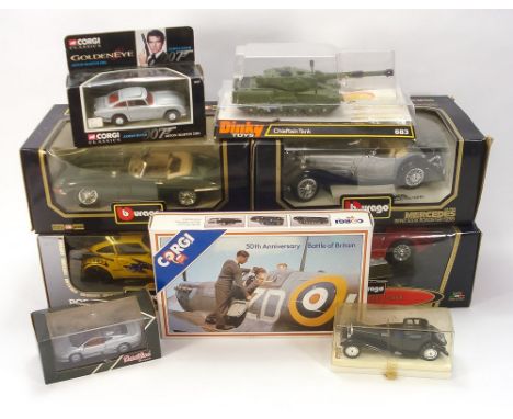 Burago, Corgi and others: assorted diecast vehicles including Golden Eye James Bond's Aston Martin DB5, No 683 Chieftain Tank