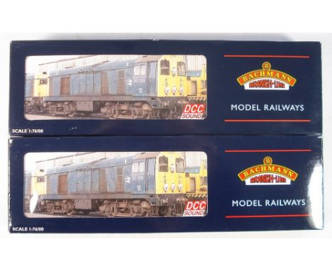 Two Bachmann Branch-Line OO/HO scale 32-035DS Class 20 Diesel 20034 in BR blue:, DCC sound, boxed (2)