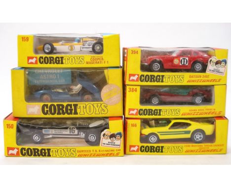 Corgi: a boxed group of six, No384 Adams Bros Probe 16, No 394 Datsun 240Z, No 166 Ford Mustang 'Organ Grinder' Dragster, no 
