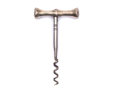 A nickel plated 'T'- handle corkscrew for the Elder Dempster Lines:, the hour glass shaped handle with company emblem to one 