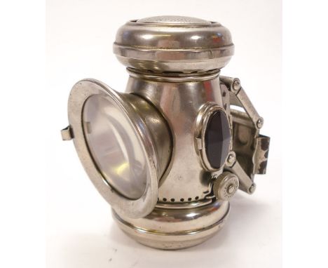 A Lucas 'Captain' No. 320 nickel plated bicycle lamp:, signed as per title with magnifying lens and green/red side lenses, or