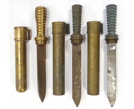 Two German diver's knives by J A Henckls, Soligen:, with 8 inch single edge blade with clipped point, stamped with maker's 'd
