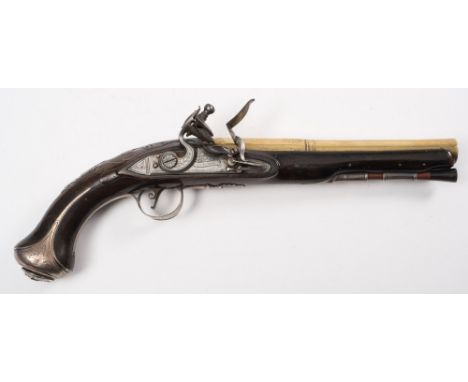 A George III silver mounted flintlock pistol signed Richards:, silver assays for Birmingham 1779, maker GF, brass 8 inch two 