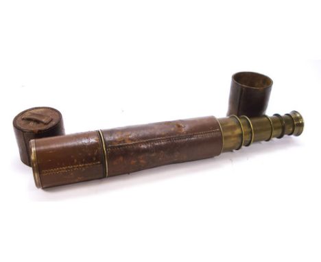 A leather cased five drawer brass spotting telescope by Broadhurst, Clarkson and Co Ltd, London:, signed as per title.