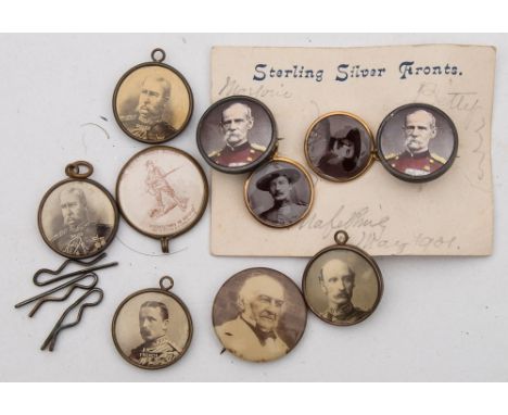 A collection of late 19th/ early 20th century silver and gold mounted souvenir buttons and badges of Political and Military l