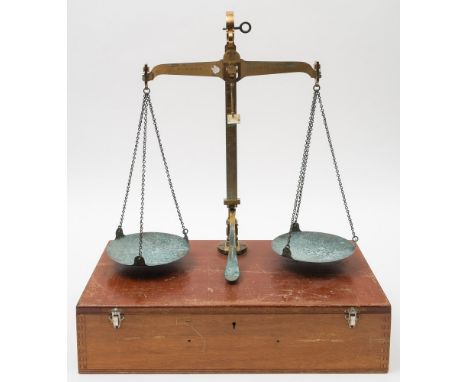 A  set of Victorian lacquered brass scales for Surrey County Council:, number '2069' singed as per title to balance arm and s
