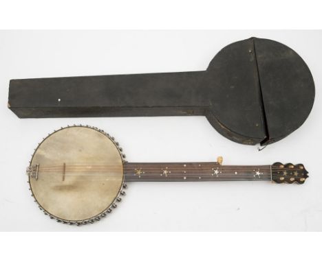 A  five -string Banjo by Harry Angel Exeter, purchased by a member of the Gliddon family of Sidmouth:, the banjo with bone Ma