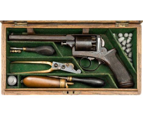 A cased .45/54 bore Tranter's Patent five shot single action revolver by Deane Adams & Deane, London:, the octagonal barrel w