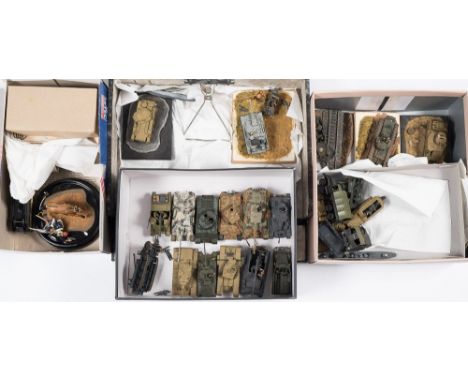 A collection of assorted plastic constructed AFV's,: tanks and figures, various scales.