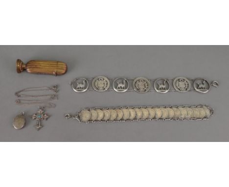 A bracelet composed of Peruvian silver coins, circa 1916/1917, another, the three Peruvian silver coins later pierced and alt