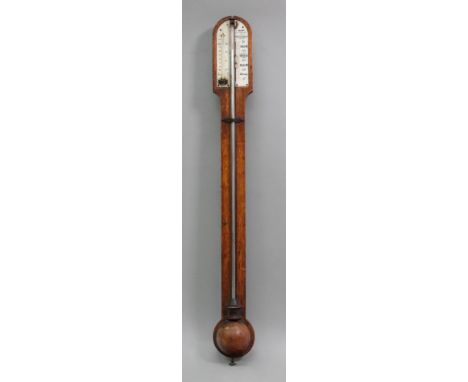 West, 41, Strand near Charing Cross, a Victorian oak cased arched top stick barometer, with bulbous cistern cover, 95cm high,