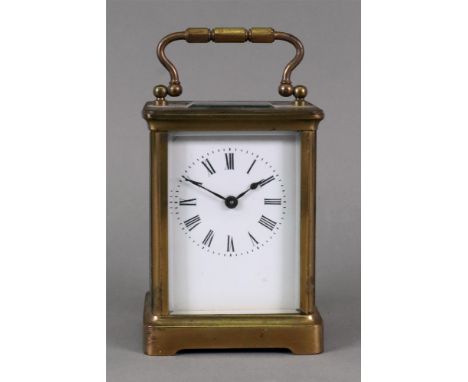 A French brass cased carriage timepiece, R &amp; Co, early 20th century, 15cm high.