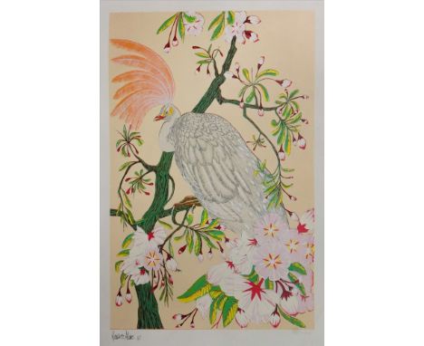 Pedro Ramirez &amp; Ricardo Alario, 20th Century, A peacock on a flowering branch, signed, dated and numbered 'Ramirez Alario