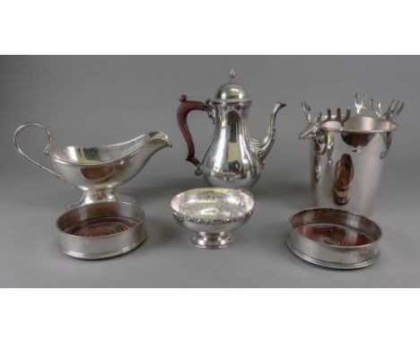 A George III style electroplate pear shape coffee pot and a bonbon dish, Barker Ellis, 25cm high, a pair of George III style 