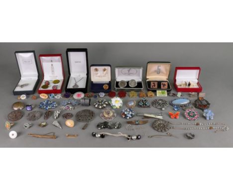 A silver Women's Institute Tree of Life brooch and a matching pendant and chain, cased by Ortak, various W.I. and other badge