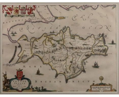 Ioh Blaeu (Joan), Vectis Insula Anglice, The Isle of Wight, hand coloured engraved map, map 36.5 x 48cm, mounted and framed.
