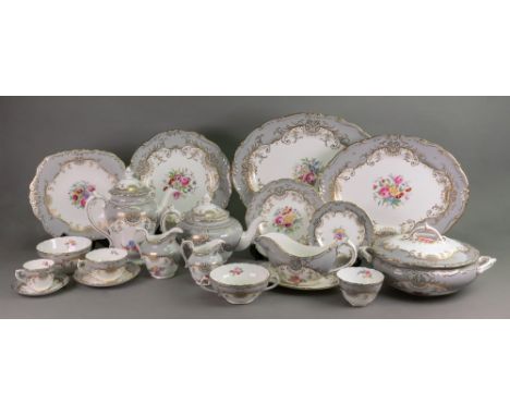 An extensive Coalport Sandringham pattern 9321 coffee, dinner and tea service, for twelve persons, painted with flowers withi