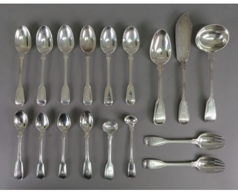 A collection of William IV and later silver fiddle and thread pattern flatware, varying dates and makers, double struck, comp