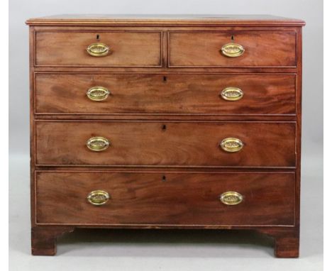 A George III mahogany chest, fitted with two short and three long drawers, on bracket feet, 107cm wide x 51cm deep x 97cm hig