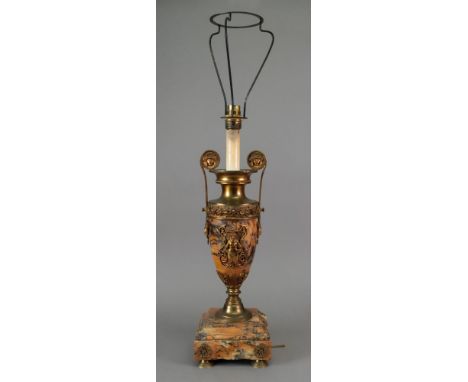 An Empire style gilt metal mounted Siena brocatelle marble classical two handled vase, late 19th century, adapted as a table 