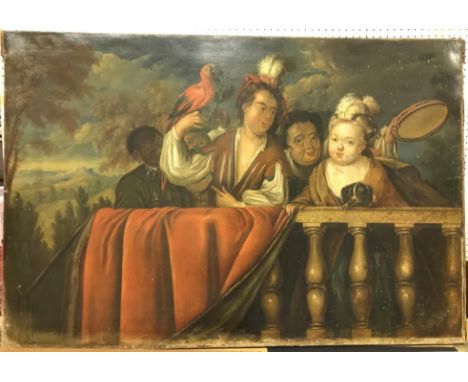 18TH CENTURY CONTINENTAL SCHOOL (probably Venetian) "Five figures on a veranda by balustrade, including slave in neck shackle