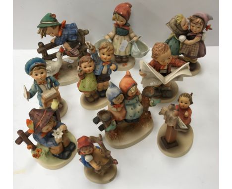 A collection of ten Goebal Hummel figures including "Auf Wiedersehen", "Barnyard hero", "She loves me, she loves me not!", "T