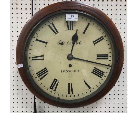 A 19th Century mahogany framed wall dial with plain brass bezel, the single fusee movement with painted dial and Roman numera