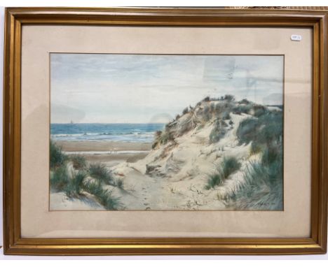 FRANK HEWETT "Sand dune and coastal landscape with figures in distance" watercolour, signed and dated 1912 lower right 37 cm 