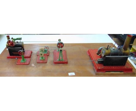 A Mamod scratch built traction engine and steam engine, upon a teak base