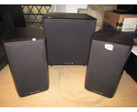 A Wharfedale sub-woofer amplifier model diamond SW150, serial number D9SW150 05558K together with a pair of Wharfedale diamon