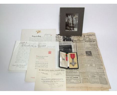 M.B.E. military issue, George V issue awarded to Capt D R Crowley, Glamorgan Home Guard, telegrams and letters of congratulat