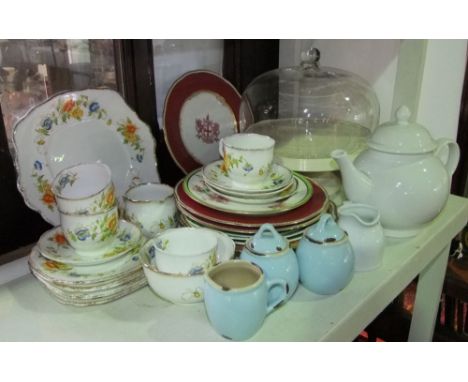 A collection of Royal Albert Crown China tea wares comprising cake plate, milk jug, sugar bowl, four cups, four saucers and s