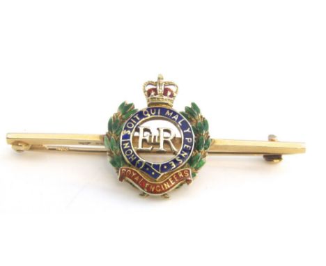 A 9ct gold and enamel Royal Engineers Army brooch, 4.5g