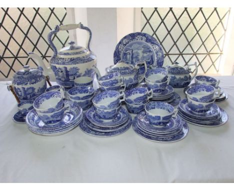 An extensive collection of Copeland Spode Italian pattern blue and white printed wares including a large kettle, 30cm tall ap