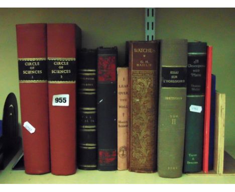 A mixed collection of books including two volumes Circle of Sciences by Henry Lloyd Brougham, The Horological Journal, a firs