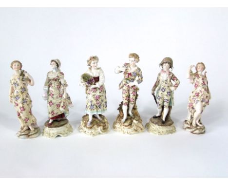 A matched set of six late 19th century continental figures comprising a classical style archeress and further female characte